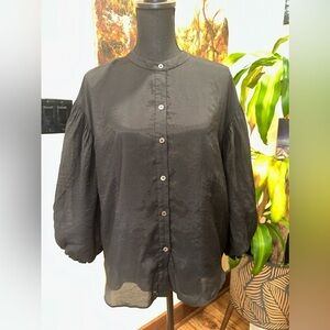 EUC FATE BLACK BUTTON DOWN CASUAL BLOUSE WITH BALLON SLEVE AND RUFFLE SZ S